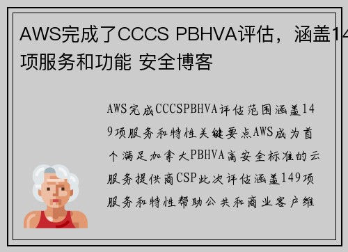 AWS完成了CCCS PBHVA评估，涵盖149项服务和功能 安全博客