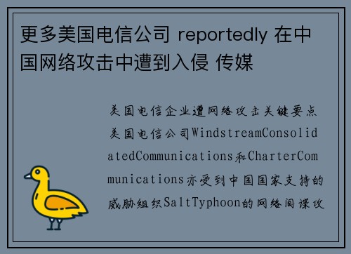 更多美国电信公司 reportedly 在中国网络攻击中遭到入侵 传媒
