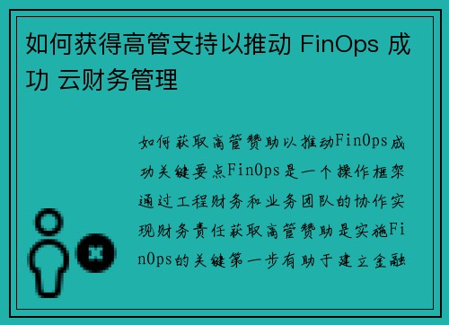 如何获得高管支持以推动 FinOps 成功 云财务管理